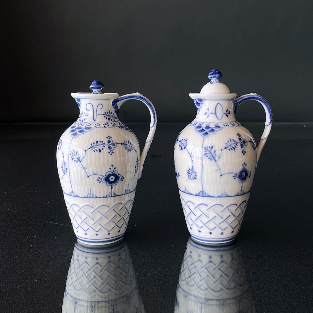 Blau Gerippt Vollspitze, Öl- und Essigflaschen, Set Nr. 1/1033, Royal Copenhagen