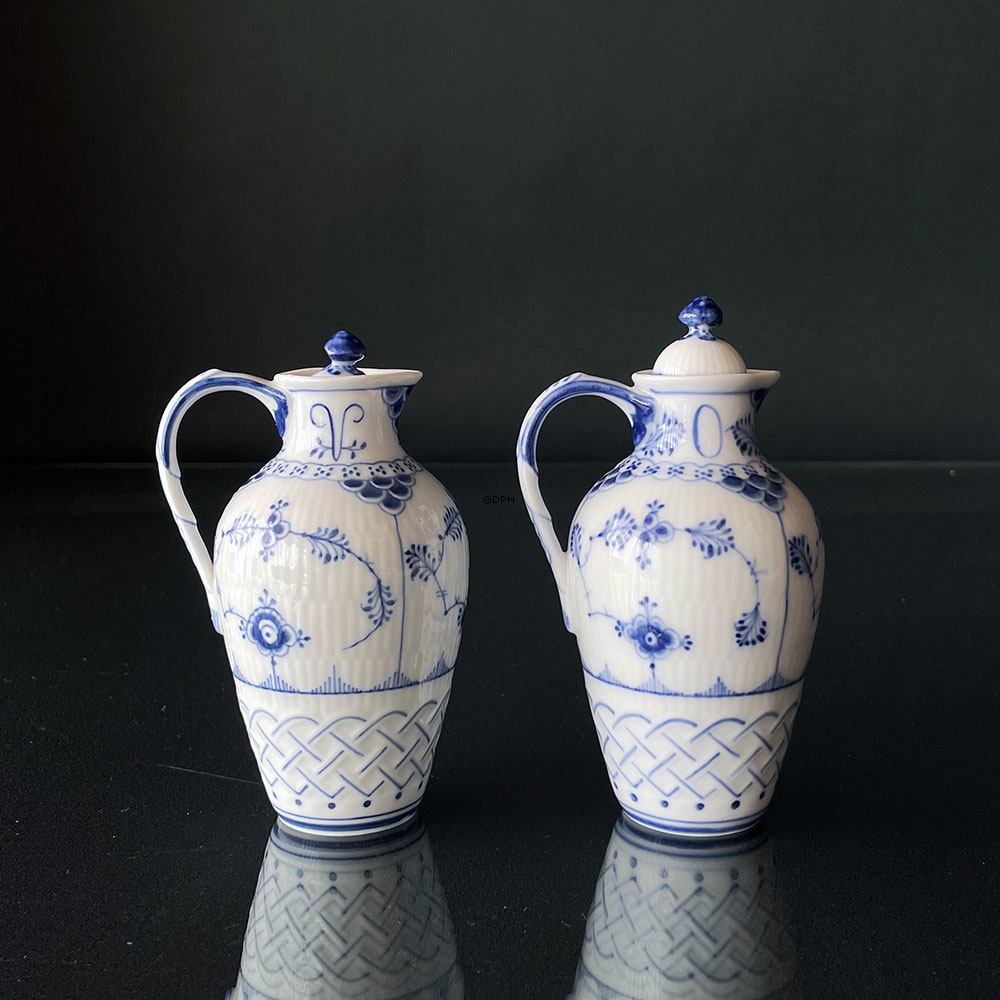 Blau Gerippt Vollspitze, Öl- und Essigflaschen, Set Nr. 1/1033, Royal Copenhagen