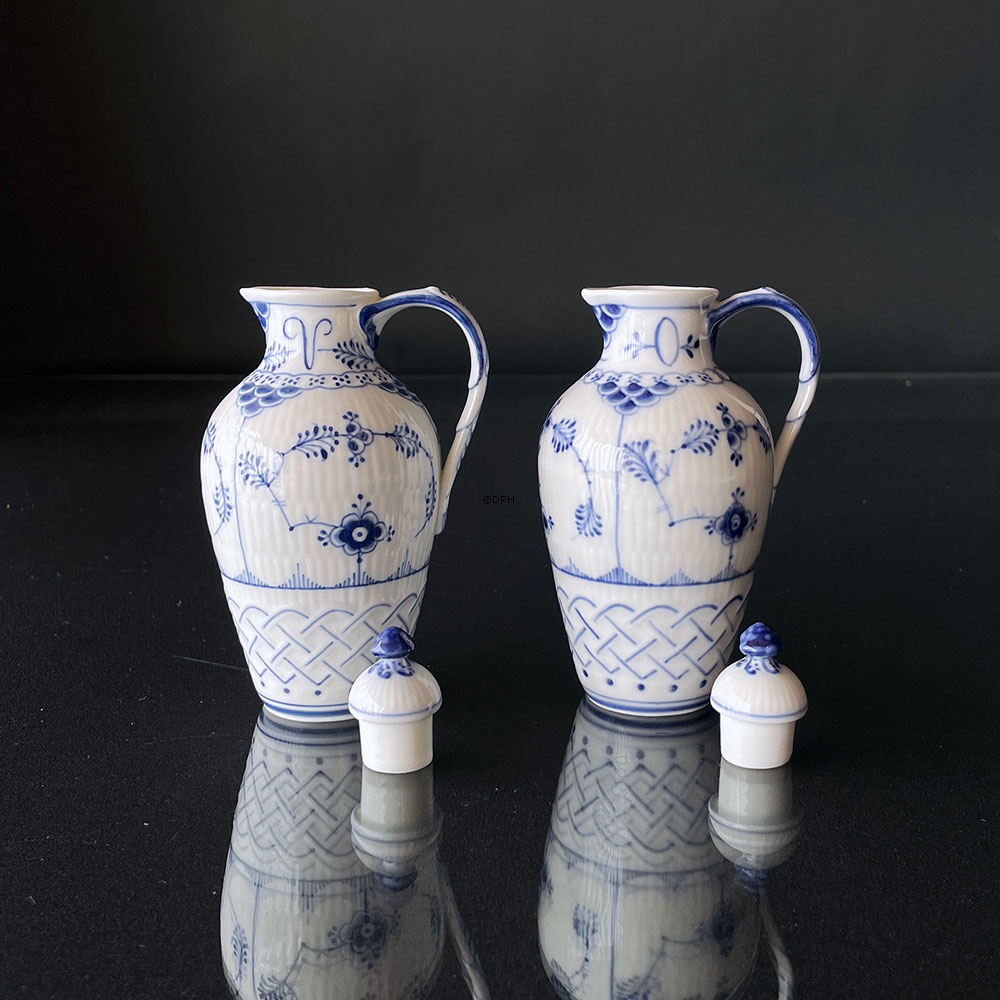 Blau Gerippt Vollspitze, Öl- und Essigflaschen, Set Nr. 1/1033, Royal Copenhagen