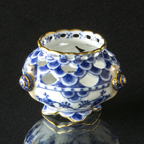 Blau geriffelt, volle Spitze, Kleine Schneckenvase, mit Gold, Royal Copenhagen Nr. 1/1045 (1894-1922)