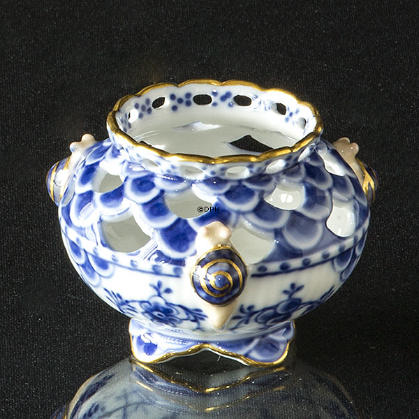 Blau geriffelt, volle Spitze, Kleine Schneckenvase, mit Gold, Royal Copenhagen Nr. 1/1045 (1894-1922)