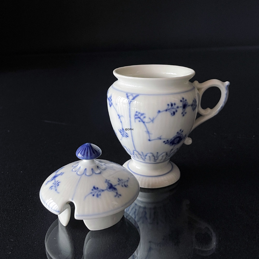 Blau geriffelt, geriffelt, Dose mit Deckel und Henkel / Senfkrug Nr. 138