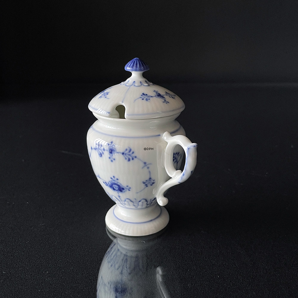Blau geriffelt, geriffelt, Dose mit Deckel und Henkel / Senfkrug Nr. 138