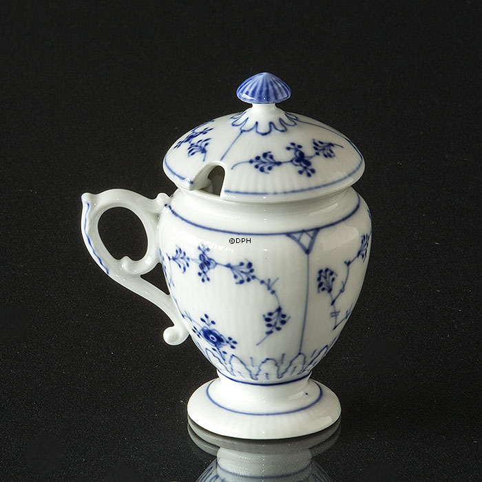 Blau geriffelt, geriffelt, Dose mit Deckel und Henkel / Senfkrug Nr. 138