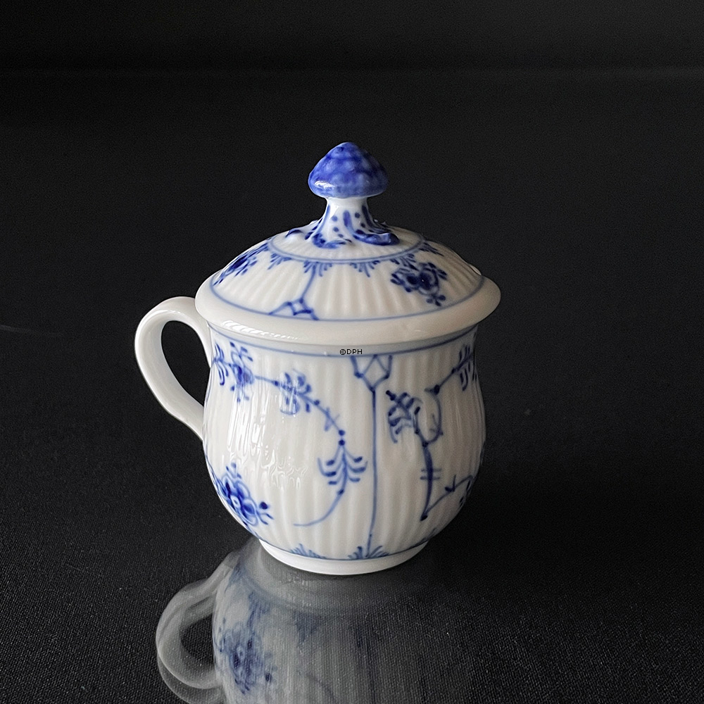 Blau geriffelt, geriffelt, Senfglas mit Deckel (Aufschrift Danish Food Center), Royal Copenhagen Nr. 1-64