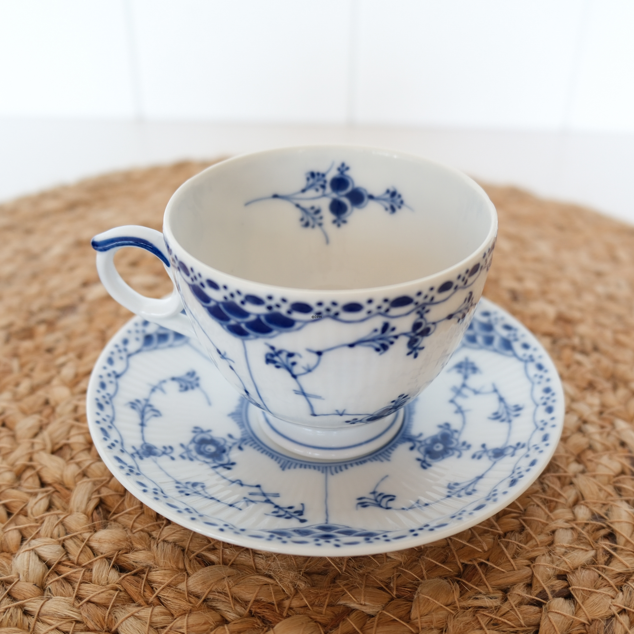 Musselmalet, Halbspitze, Tasse mit Untertasse, Royal Copenhagen