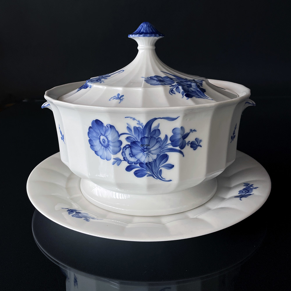 Blaue Blume, eckig, große Terrine mit Untertasse