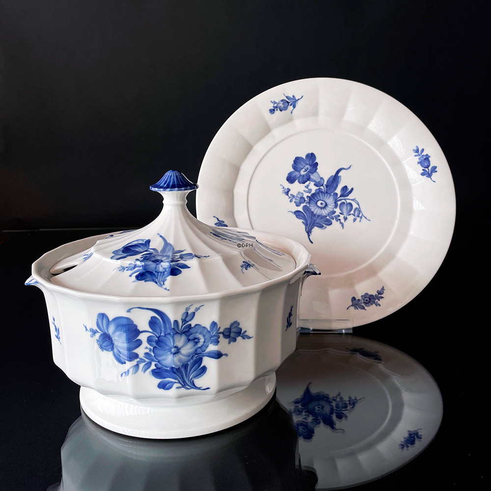 Blaue Blume, eckig, große Terrine mit Untertasse