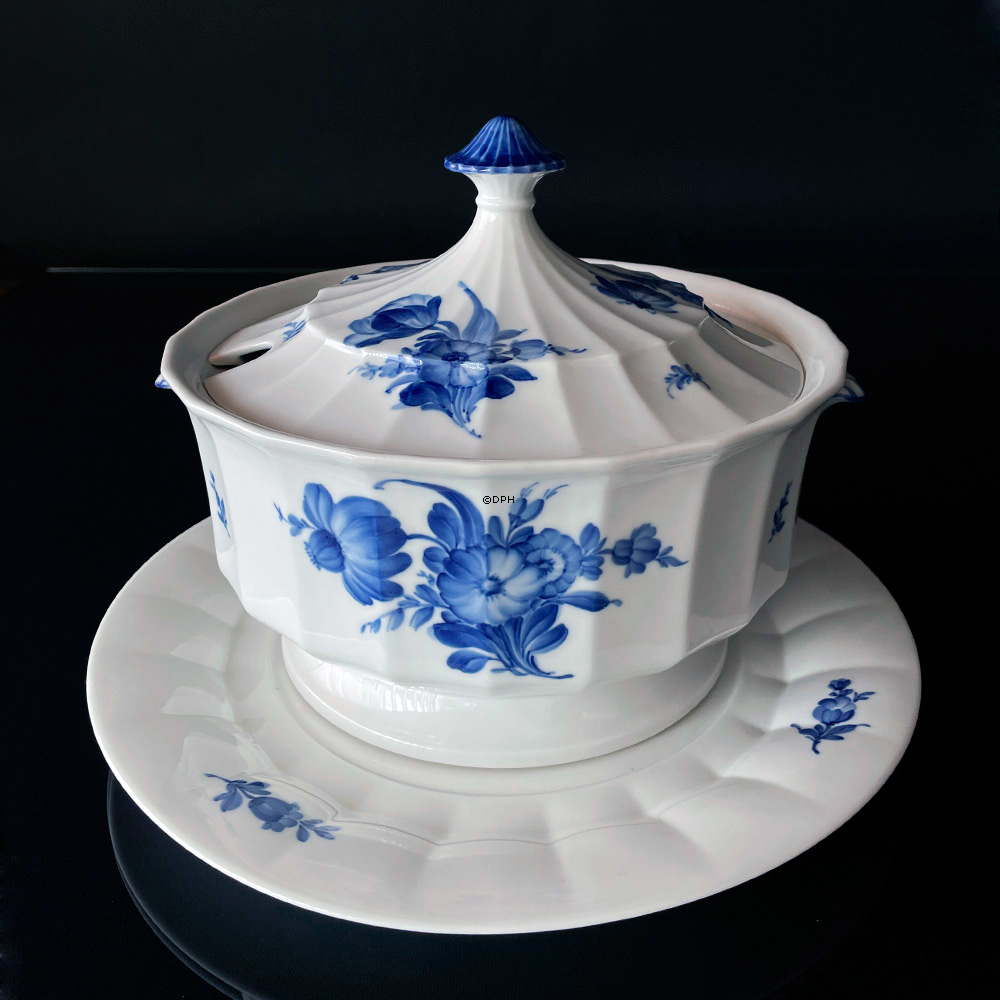 Blaue Blume, eckig, große Terrine mit Untertasse