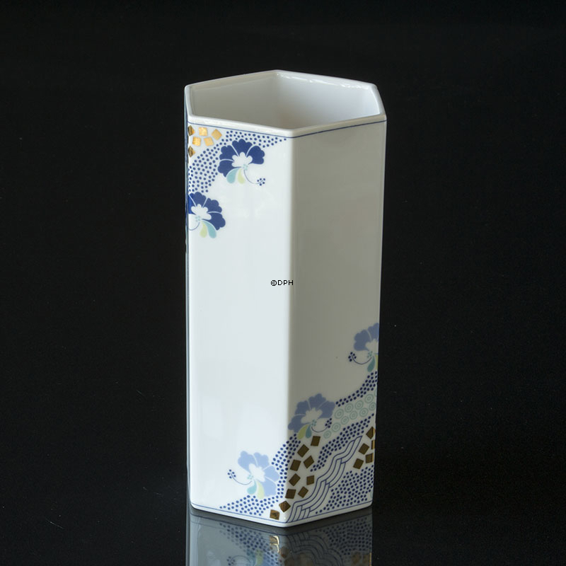 Vase 20cm, Weiß mit blauen Blumen, Royal Copenhagen Nr. 473