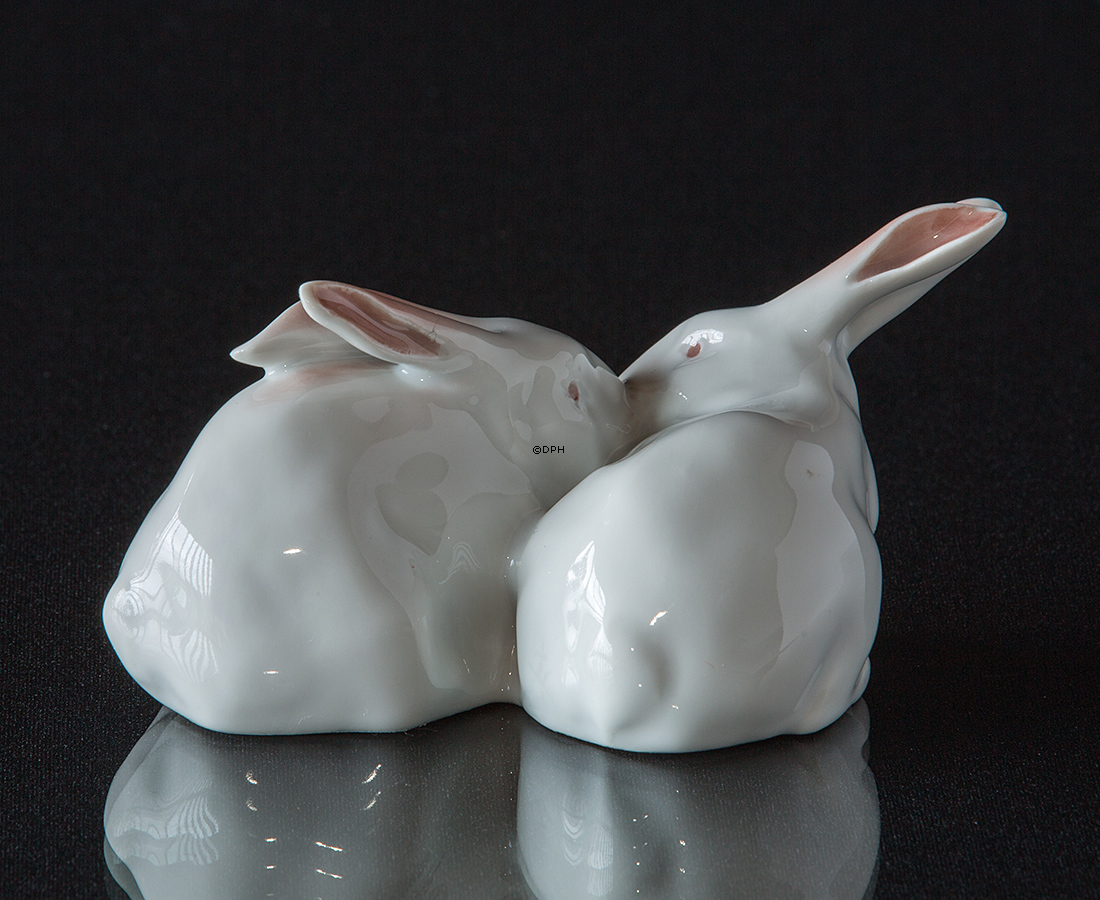 Weißes Paar Kaninchen, Royal Copenhagen Figur Nr. 518 oder 065