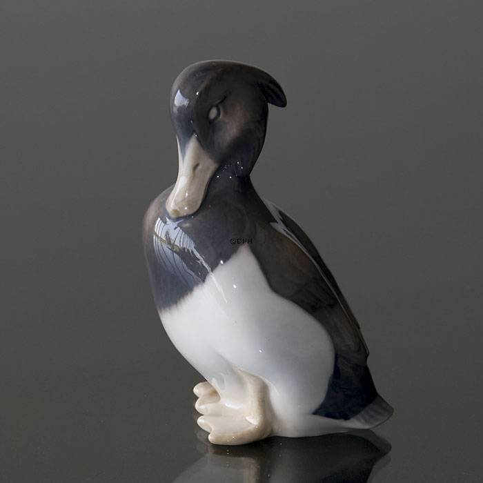 Reiherente stehend mit erhobenem Kopf, Royal Copenhagen Vogelfigur Nr. 1941 oder 122