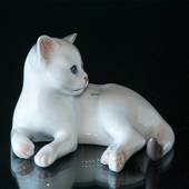 Weißes Kätzchen, liegend, Bing & Gröndahl Katze Figur Nr. 2504 