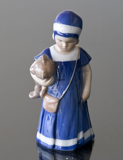 Elsa mit Teddybär, Mädchen stehend, Royal Copenhagen Figur Nr. 671