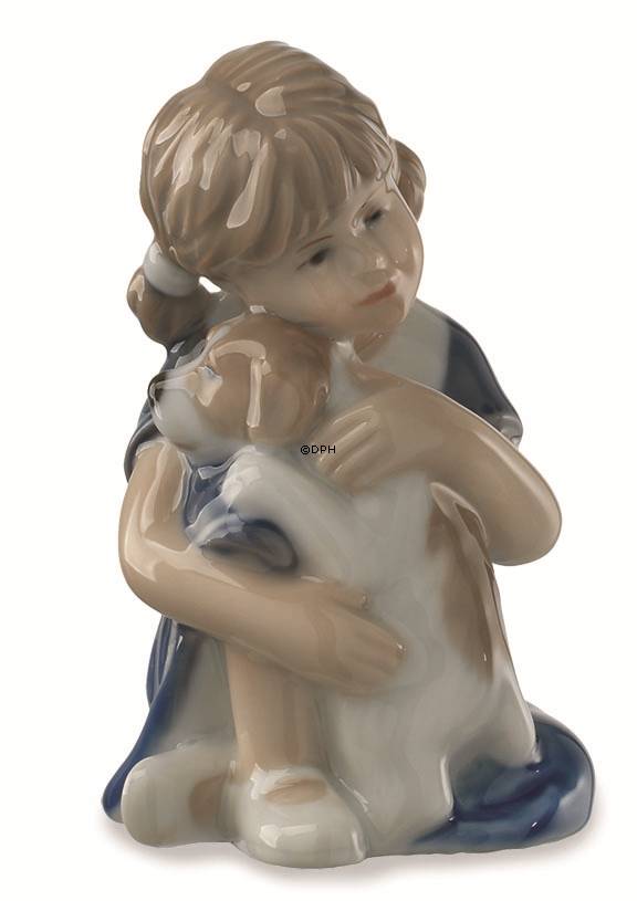 Elsa with Welpe, sitzendes Mädchen mit Welpe, Figur Nr. 679