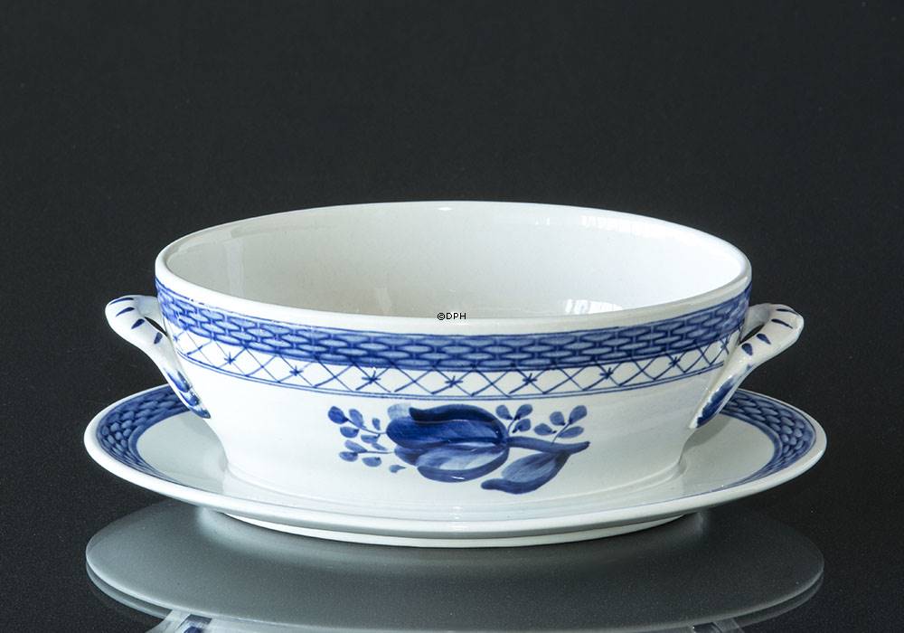 Royal Copenhagen Aluminia große ovale Schüssel Tranquebar blau