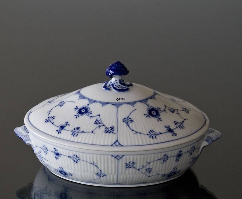 Musselmalet Gerippt, ovale Schale mit Deckel Nr. 1/238 oder 172, Royal Copenhagen