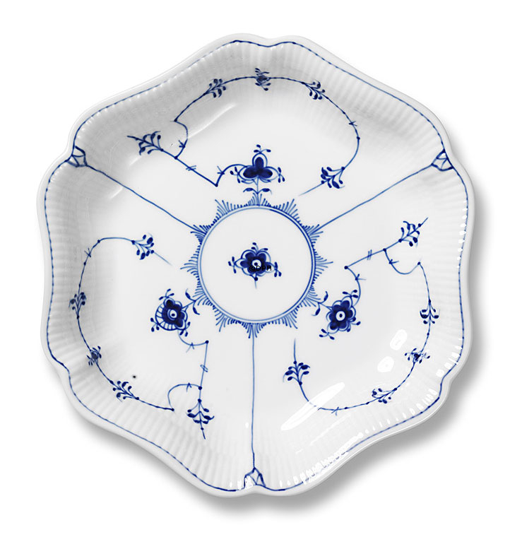 Musselmalet Gerippt, Hexagonale Kuchenplatte Nr. 1/2195 oder 421, Royal Copenhagen 23cm