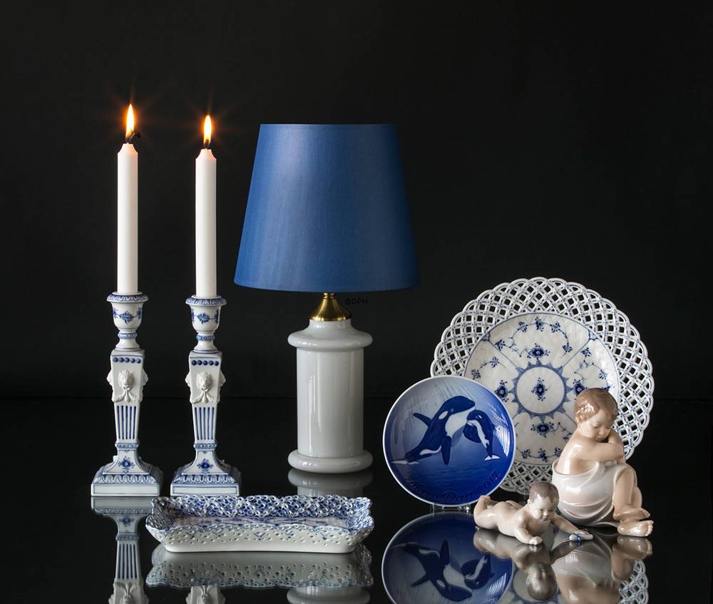 Musselmalet Gerippt, Leuchter, mit Löwenmasken Nr. 1/15 oder 503, Royal Copenhagen