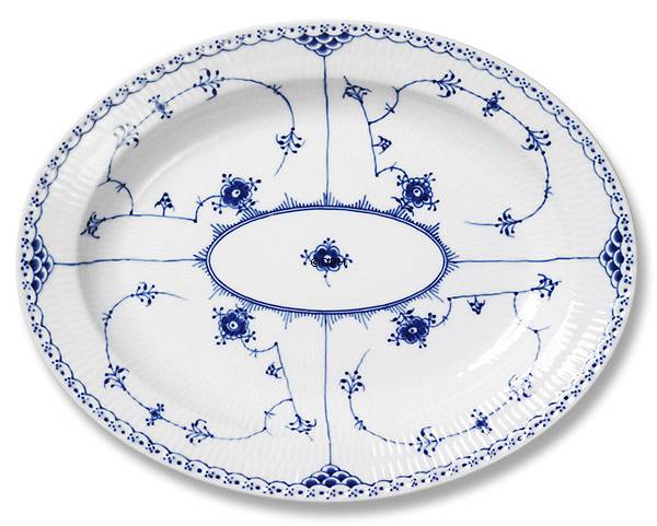 Musselmalet Halbspitze, Servierplatte Nr. 1/628 oder 374, Royal Copenhagen 34cm