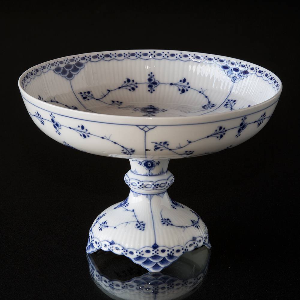 Musselmalet Halbspitze, runde Kuchenplatte auf hohem Fuß, Royal Copenhagen 21cm