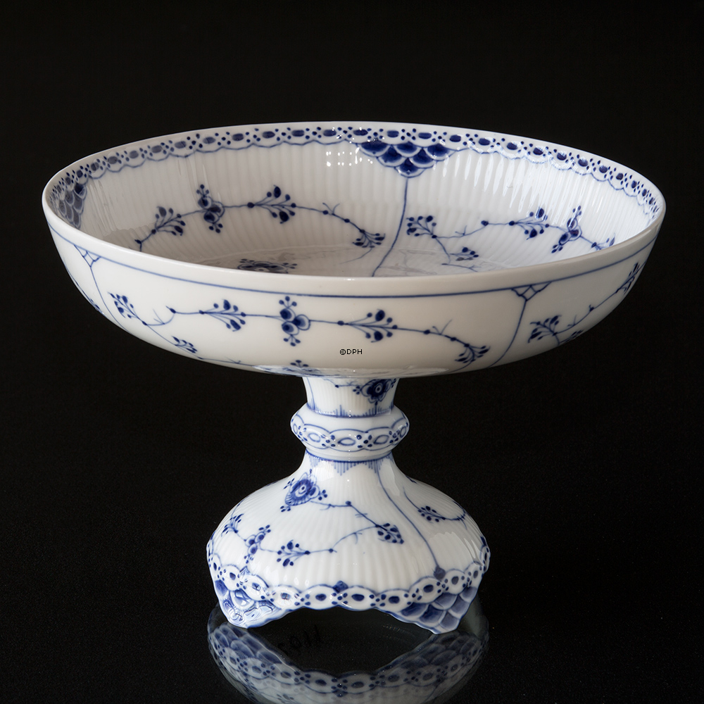 Musselmalet Halbspitze, runde Kuchenplatte auf hohem Fuß, Royal Copenhagen 21cm