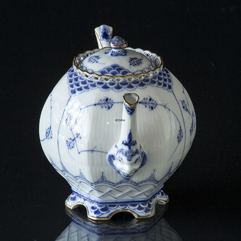 Musselmalet Vollspitze, Teekanne mit Goldrand, Royal Copenhagen