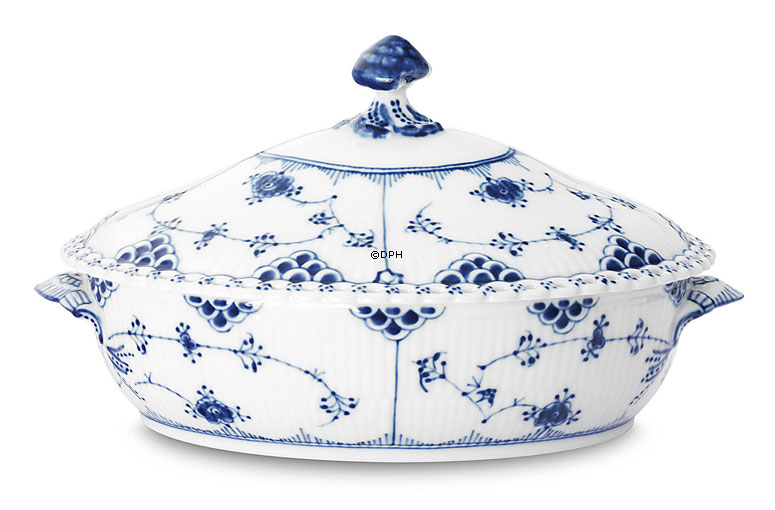 Musselmalet Vollspitze, ovale Schale mit Deckel Nr. 1/1129 oder 172, Royal Copenhagen