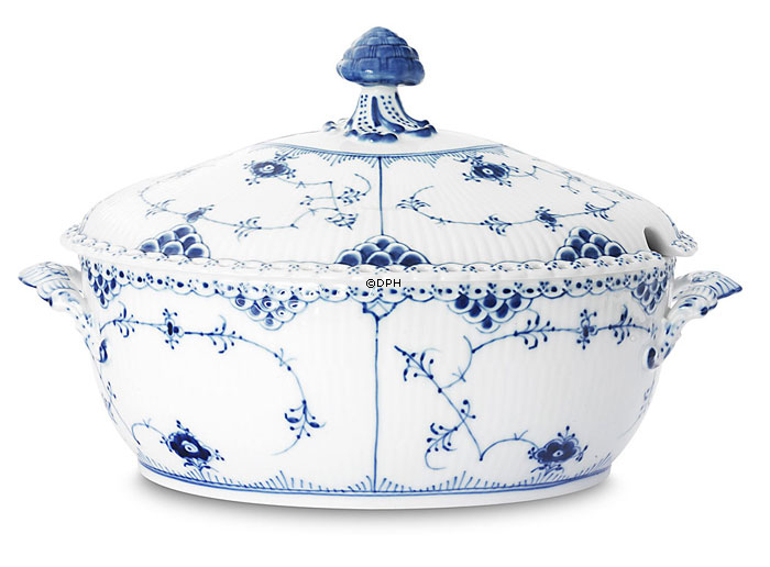 Musselmalet Vollspitze, Suppenterrine mit Deckel Nr. 1/1109 oder 181, Inhalt 200 cl., Royal Copenhagen