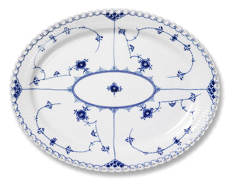 Musselmalet Vollspitze, ovale Servierplatte Nr. 1/1147 oder 374, Royal Copenhagen 30cm