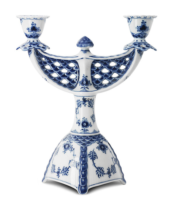 Musselmalet Vollspitze, Kerzenständer 2 Zweige Nr. 1/1169 oder 506, Royal Copenhagen