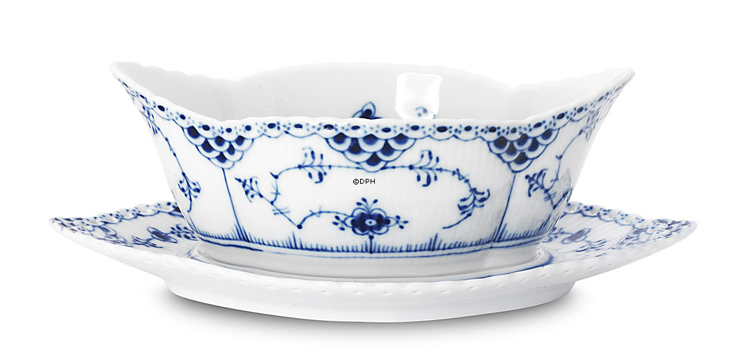 Musselmalet Vollspitze, Sauciere auf Ständer Nr. 1/1105 oder 563, Royal Copenhagen