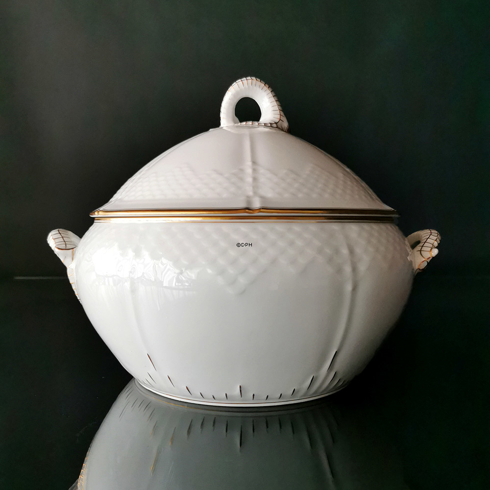 Hartmann, große Terrine, weiß mit Gold, Bing & Grøndahl