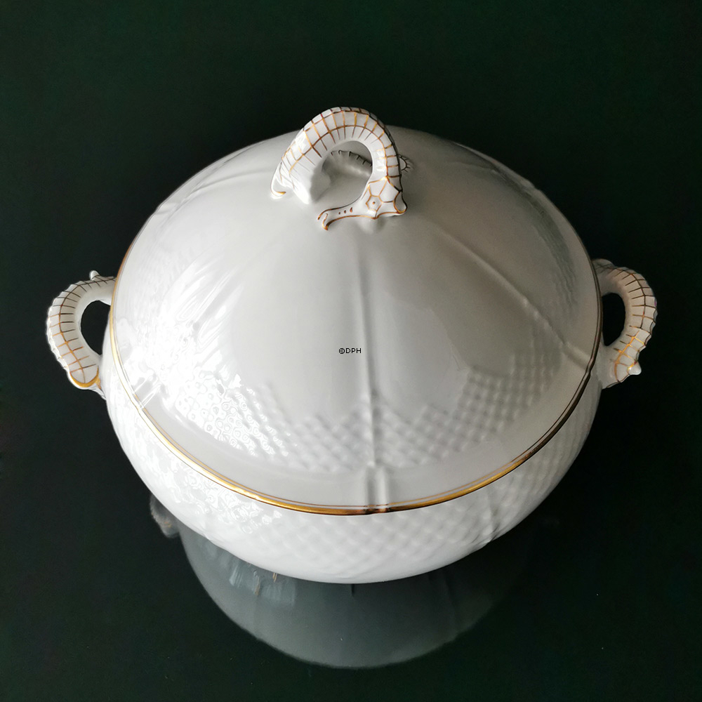 Hartmann, große Terrine, weiß mit Gold, Bing & Grøndahl