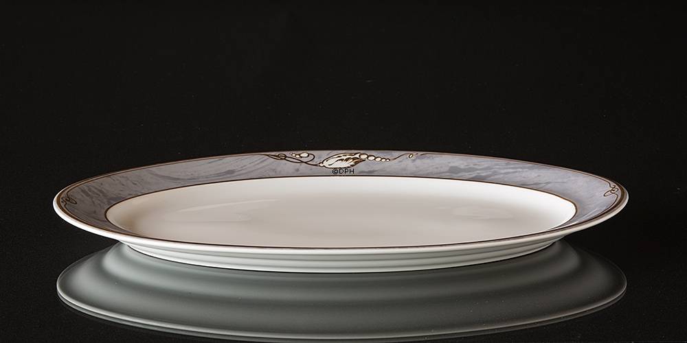 Magnolia, Grau mit Gold, Ovale Servierplatte Nr. 374 33 cm, Royal Copenhagen