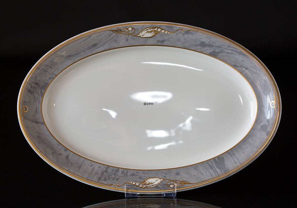 Magnolia, Grau mit Gold, Ovale Servierplatte Nr. 374 33 cm, Royal Copenhagen