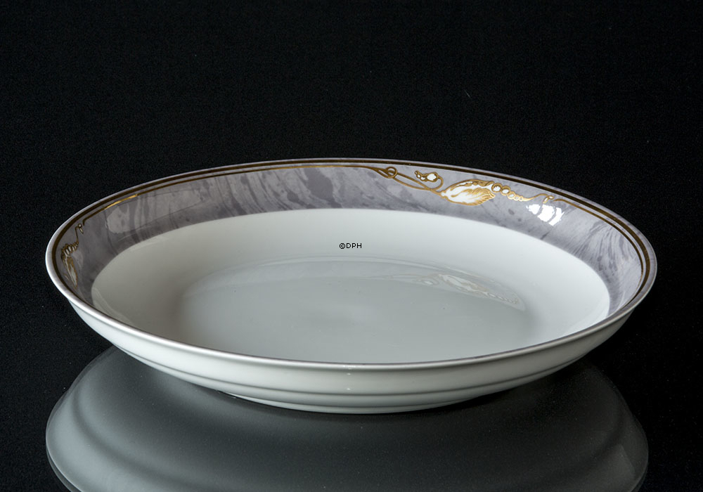 Magnolia, Grau mit Gold, Ovale Kuchenplatte Nr. 422 25 cm, Royal Copenhagen