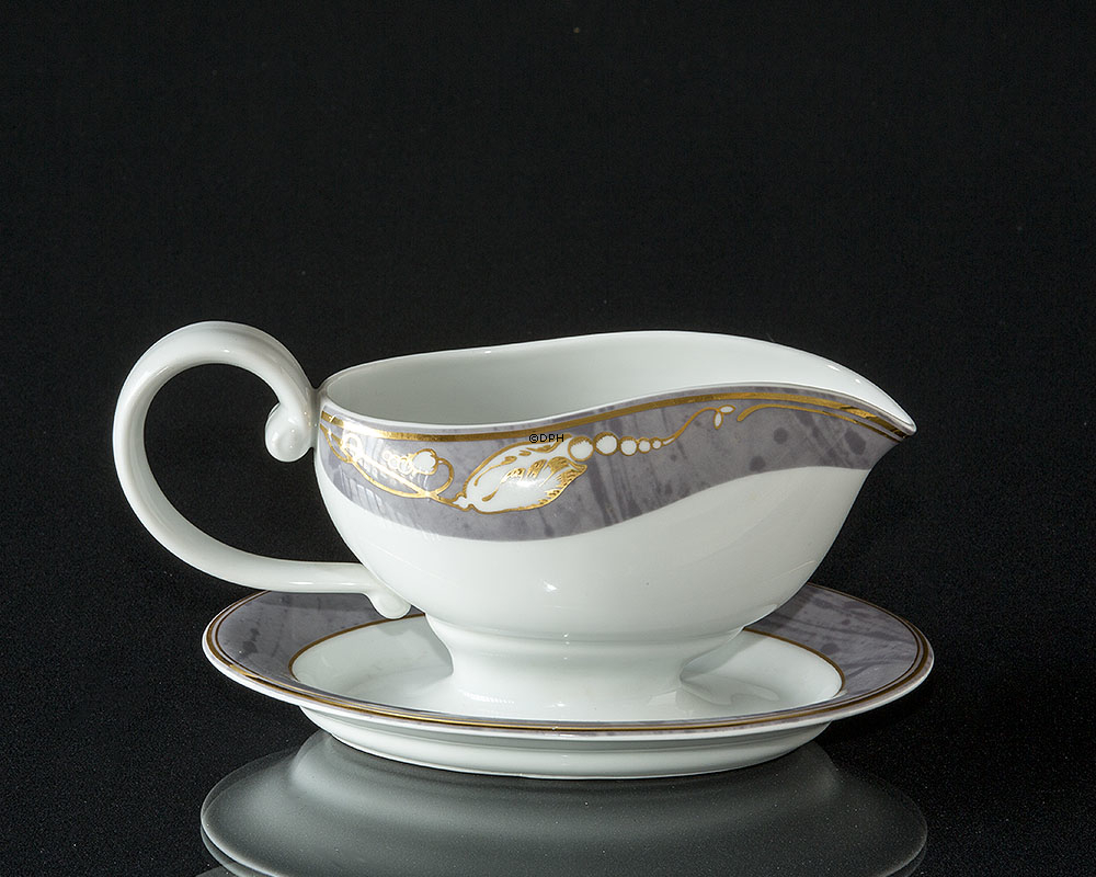 Magnolia, Grau mit Gold, Sauciere Nr. 563, Inhalt 35 cl, Royal Copenhagen