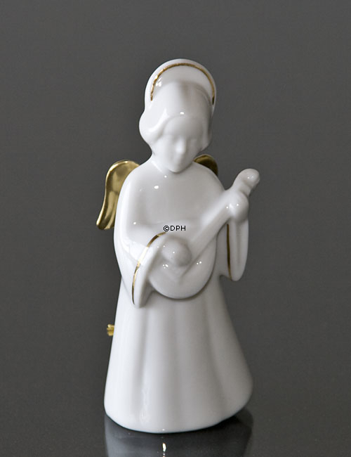Himmlische Musik, Engel mit Mandoline mit Gold, Bing & Gröndahl Nr. 328