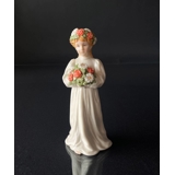 Lisbeth Carl Larsson Figur, Mädchen stehend mit Blumenstrauß und Blumenkranz im Haar, Royal Copenhagen Figur Nr. 002
