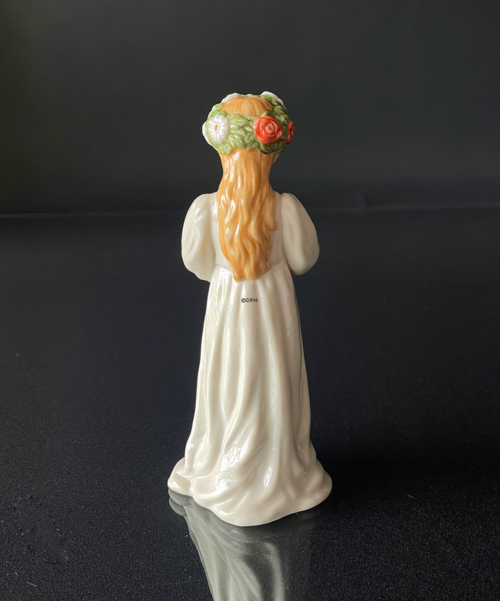 Lisbeth Carl Larsson Figur, Mädchen stehend mit Blumenstrauß und Blumenkranz im Haar, Royal Copenhagen Figur Nr. 002