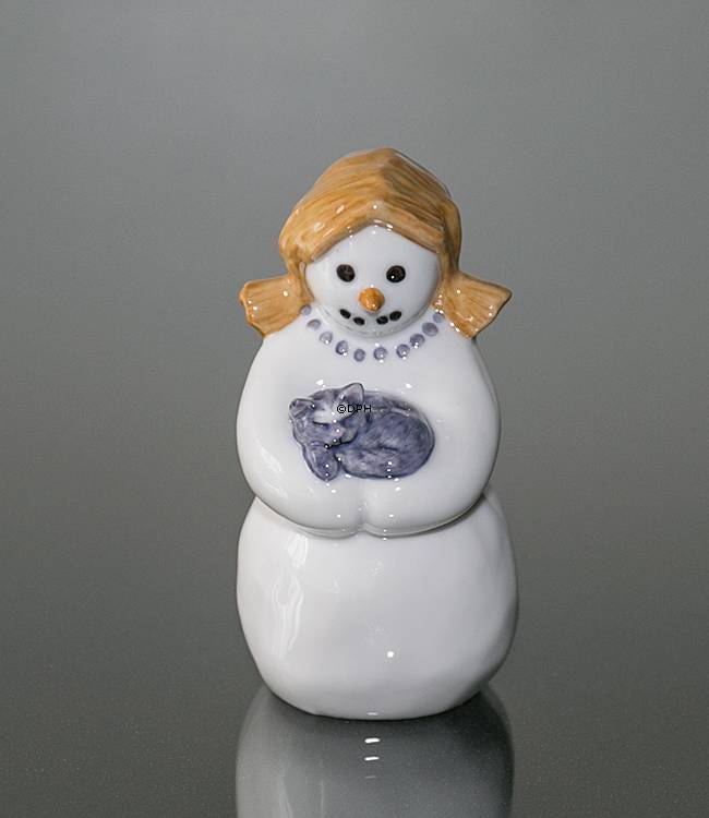 Schneemann Mutter mit Katze, Royal Copenhagen Winter Figur Nr. 018