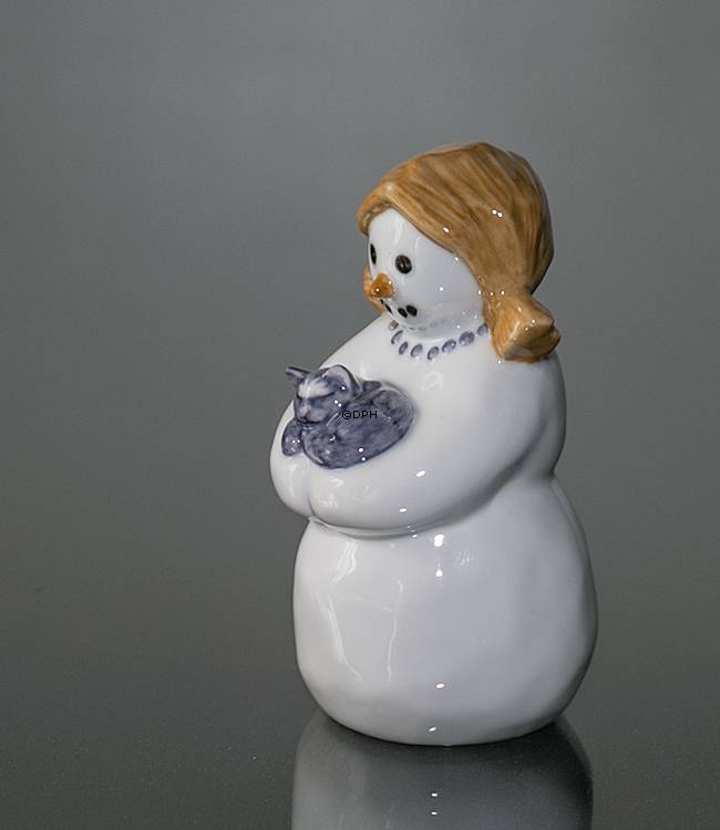 Schneemann Mutter mit Katze, Royal Copenhagen Winter Figur Nr. 018