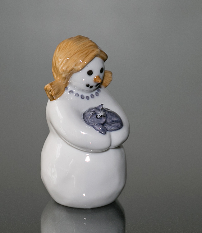 Schneemann Mutter mit Katze, Royal Copenhagen Winter Figur Nr. 018