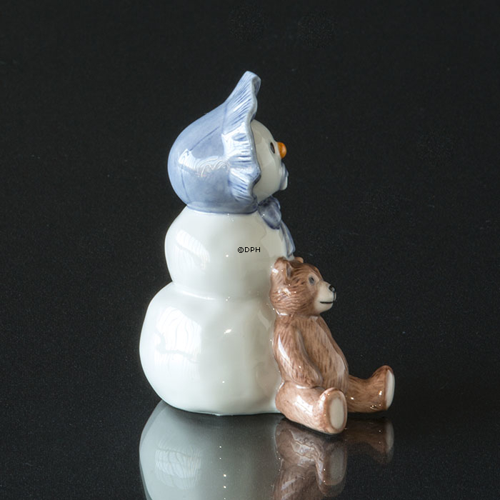 Schneemann Junge mit Teddy, Royal Copenhagen Winter Figur Nr. 019
