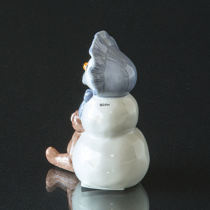 Schneemann Junge mit Teddy, Royal Copenhagen Winter Figur Nr. 019