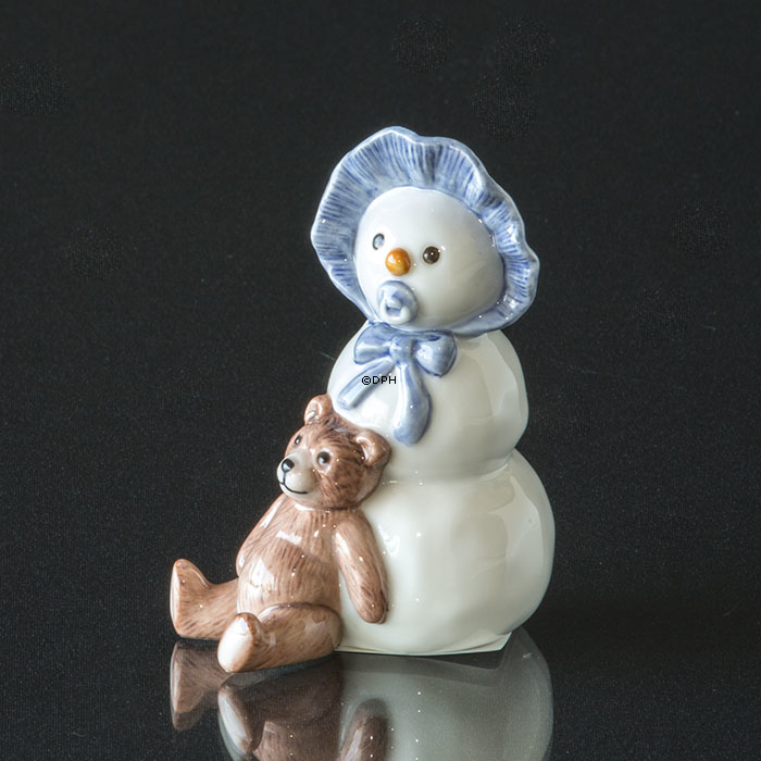Schneemann Junge mit Teddy, Royal Copenhagen Winter Figur Nr. 019