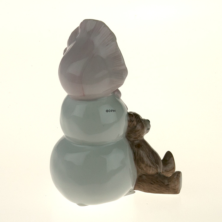 Schneemann Mädchen mit Teddy, Royal Copenhagen Winter Figur Nr. 020