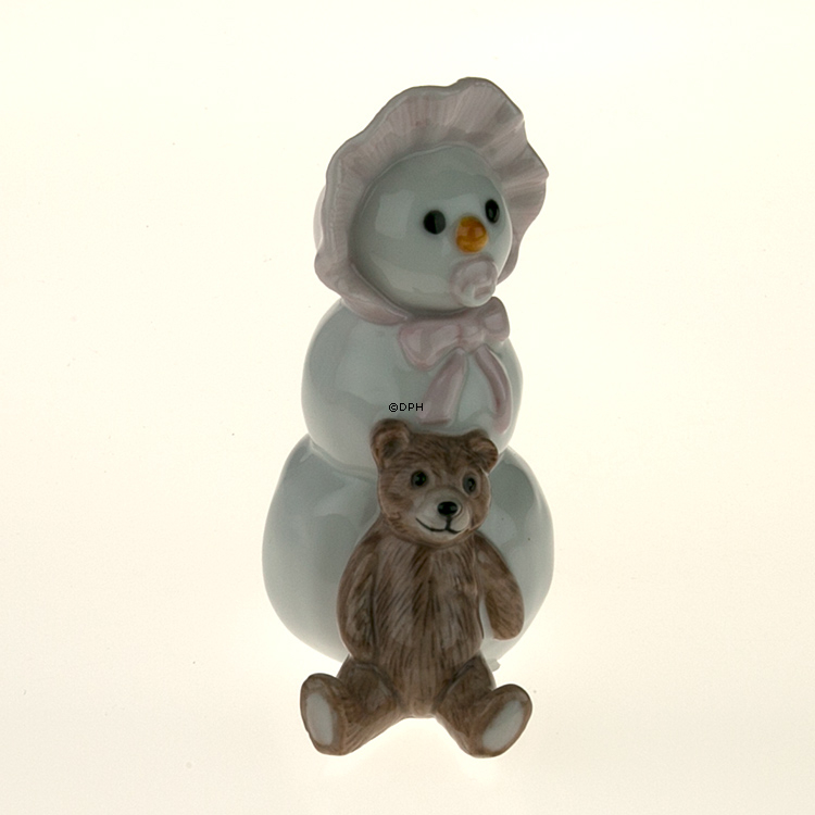 Schneemann Mädchen mit Teddy, Royal Copenhagen Winter Figur Nr. 020