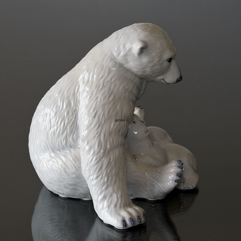 Eisbär mit Jungen, Royal Copenhagen Figur Nr. 087